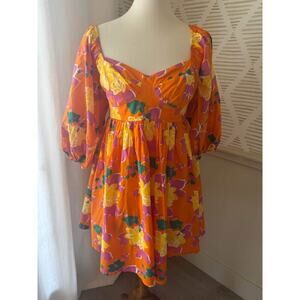 Altar’d State Women’s Medium Orange Floral Smocked Mini Dress